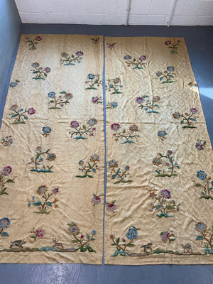 ( Pair ) Arthur Lee crewel work vintage curtains (each 278 x 109cm)