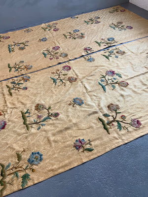 ( Pair ) Arthur Lee crewel work vintage curtains (each 278 x 109cm)