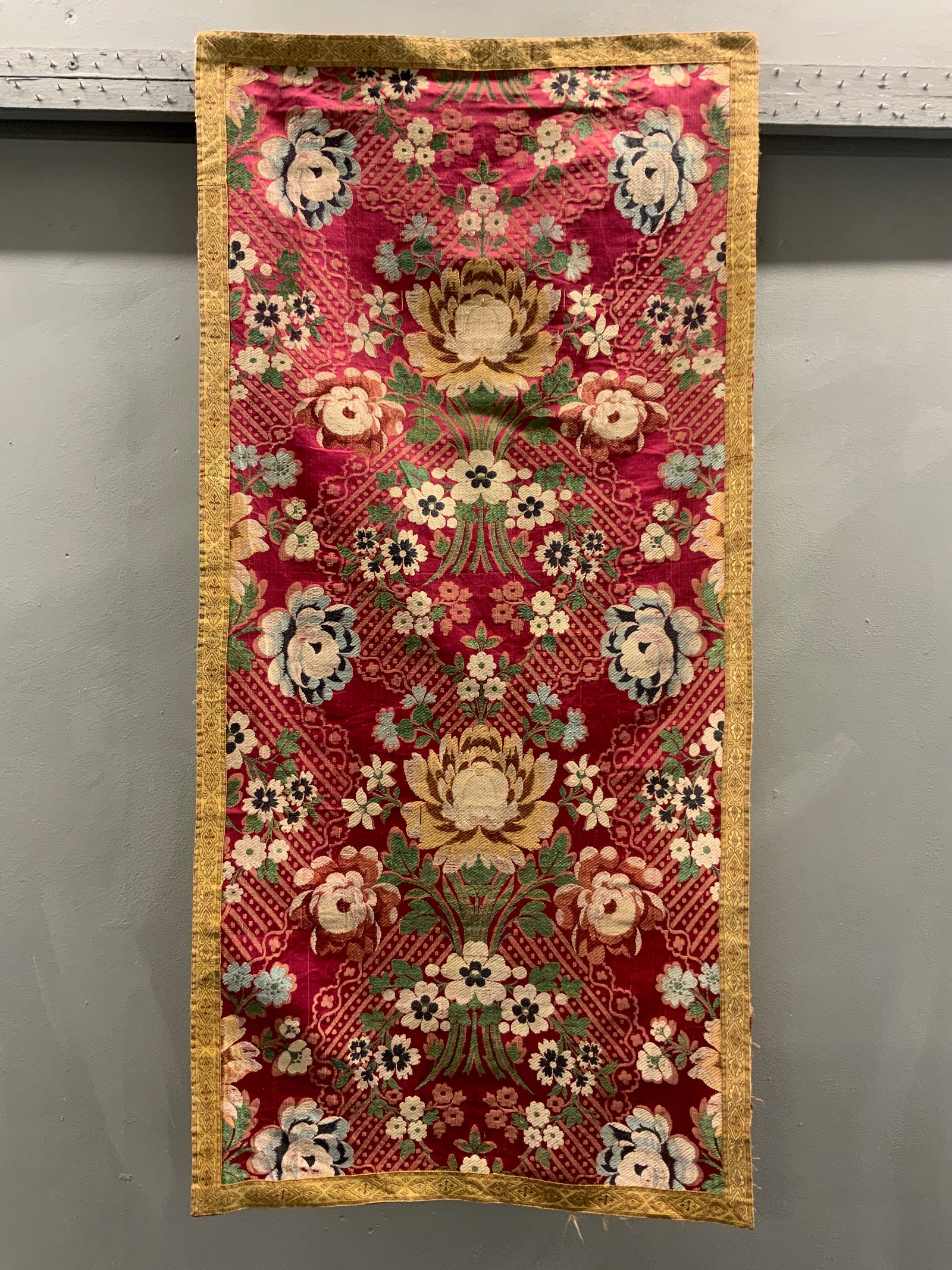 French small antique silk brocade (102 x 49cm)