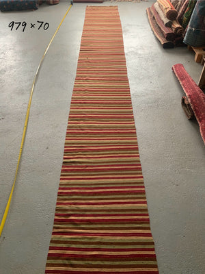 Turkish fine striped extra long kilim runner (979 x 70cm)