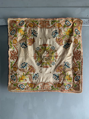 Portuguese antique silk embroidered chalice cover (64 x 64cm)