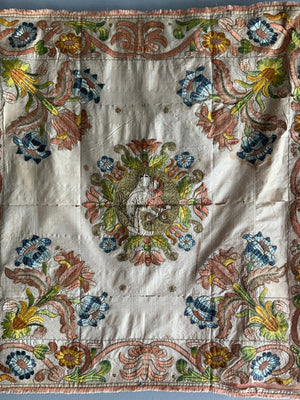 Portuguese antique silk embroidered chalice cover (64 x 64cm)
