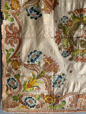 Portuguese antique silk embroidered chalice cover (64 x 64cm)