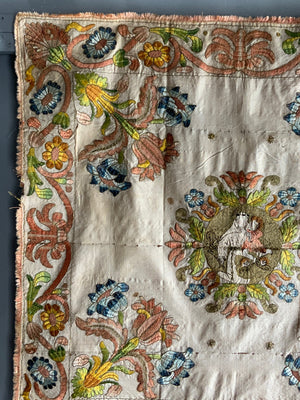 Portuguese antique silk embroidered chalice cover (64 x 64cm)