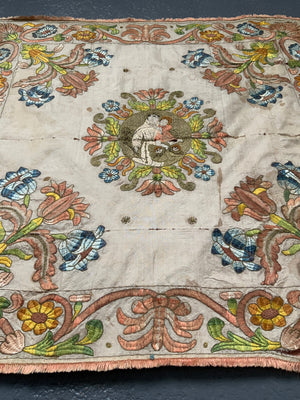 Portuguese antique silk embroidered chalice cover (64 x 64cm)