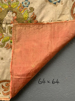 Portuguese antique silk embroidered chalice cover (64 x 64cm)