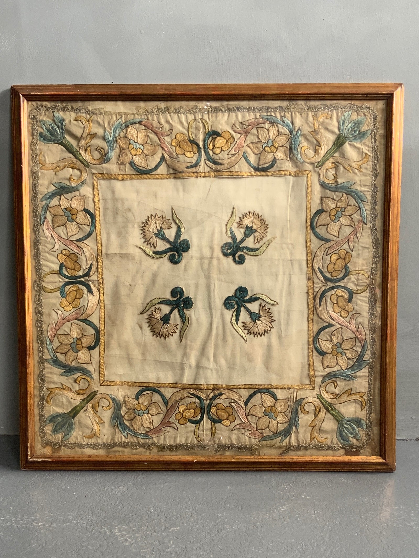 Antique Portugese satin embroidery (64 x 64cm)