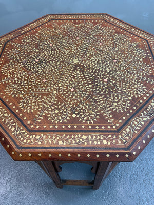Anglo Indian Hoshiapur brass and copper inlaid table (52cm x 51cm)