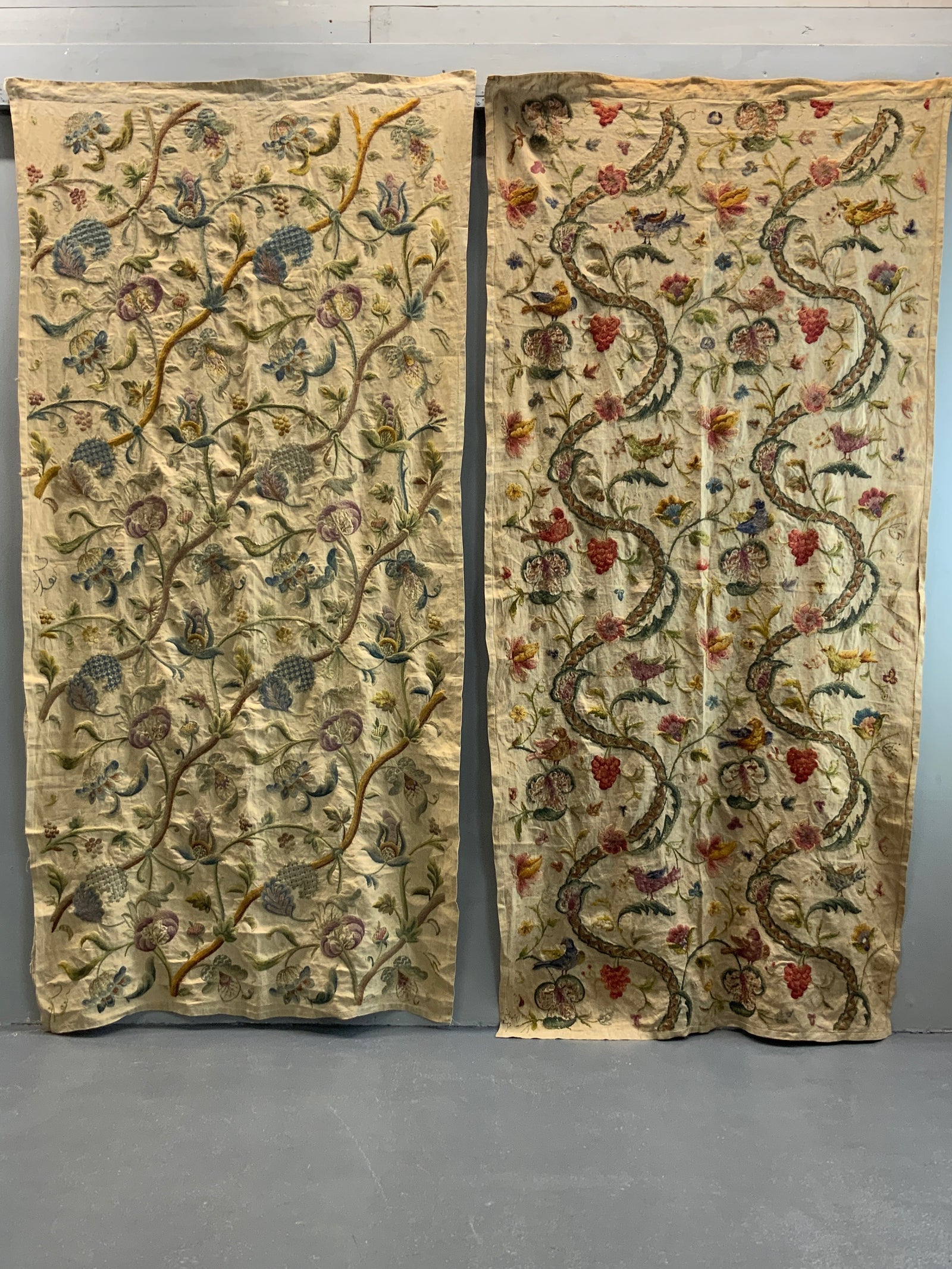 English late Arts & Crafts crewel work panels (233 x 110cm)
