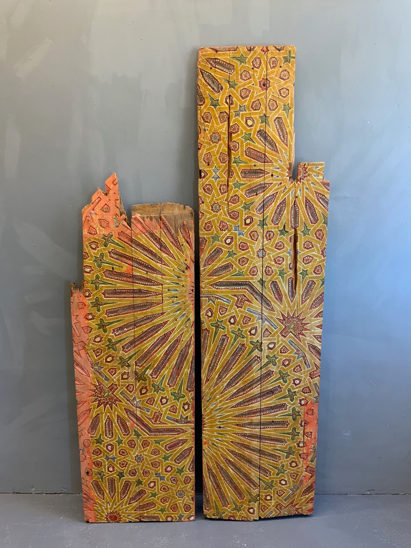Moroccan Berber polychrome antique wood panels (173/136 x 44cm)