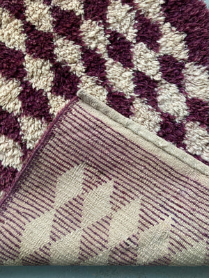 Turkish Tülü rug in plum and cream repeat design (155 x 70cm)