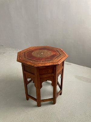 Indian antique Hoshiapur folding brass inlay octagonal table (52 x 50cm)