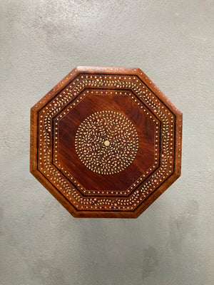 Indian antique Hoshiapur folding brass inlay octagonal table (52 x 50cm)