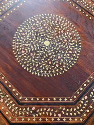 Indian antique Hoshiapur folding brass inlay octagonal table (52 x 50cm)