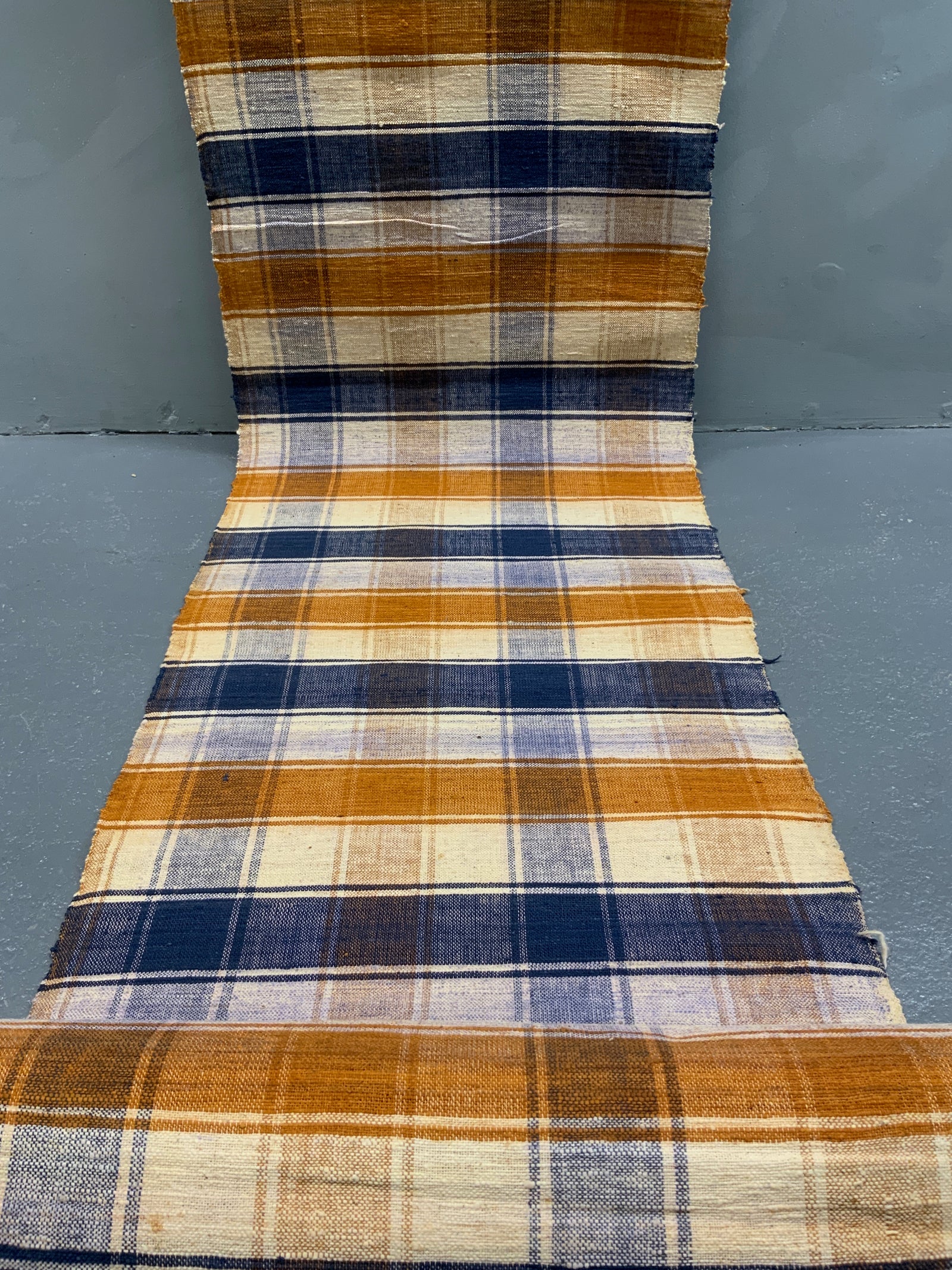 Turkish chequered Sivas flatweave long panel floor runner or upholstery (890 x 57cm)
