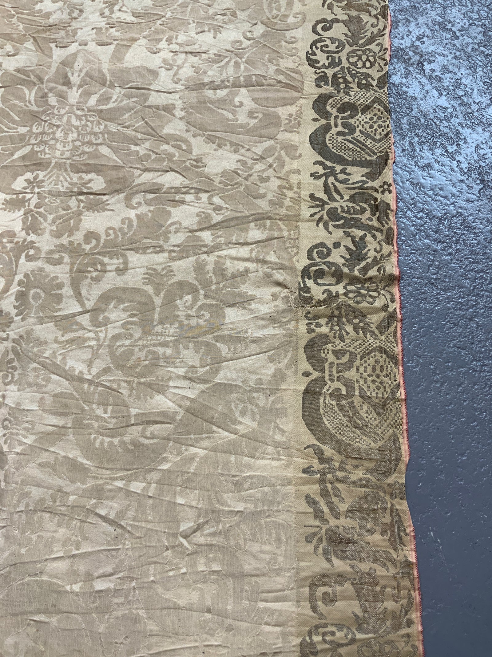 Antique gilt bordered silk damask (212 x 56cm)