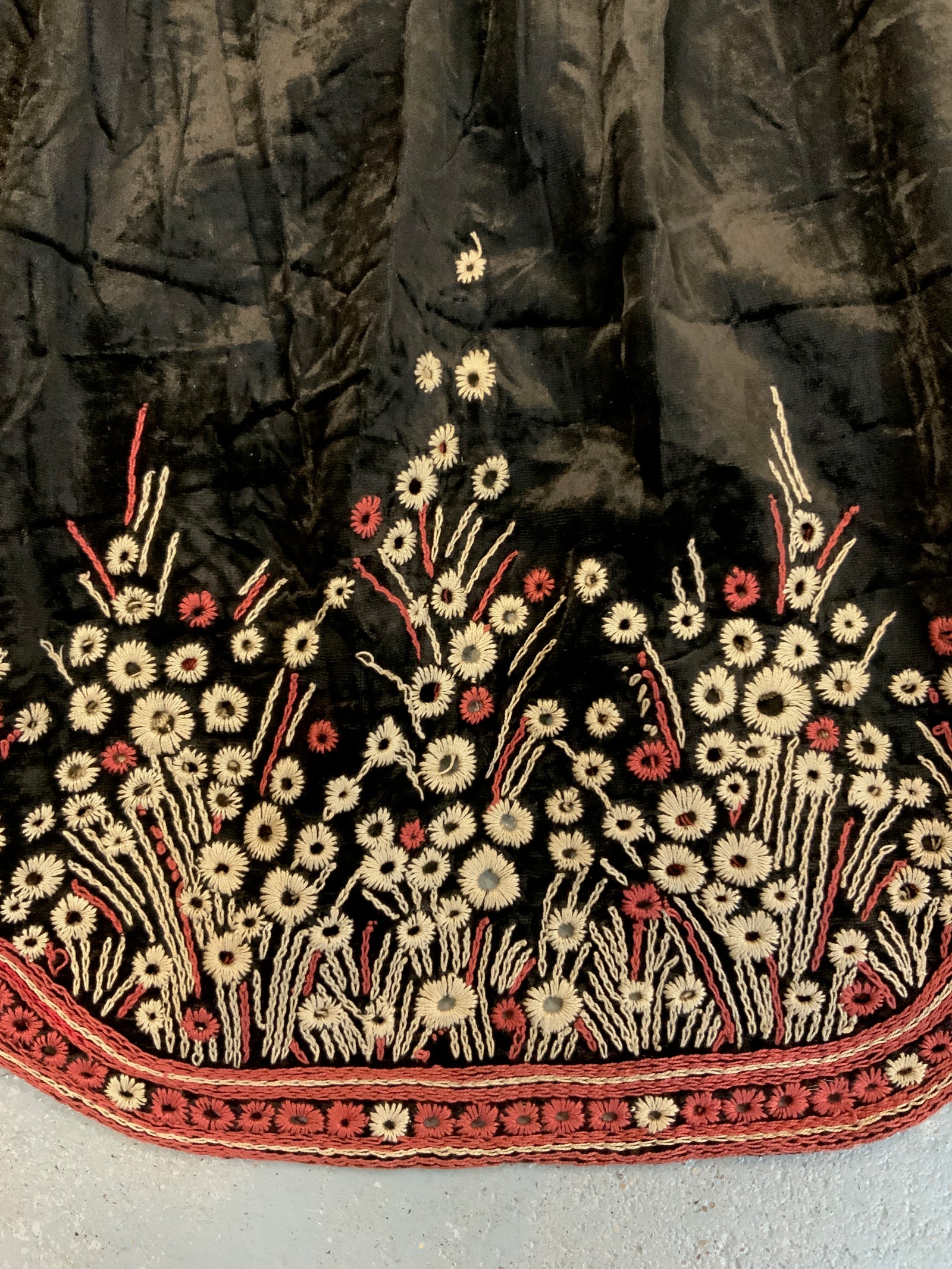 Embroidered velvet skirt