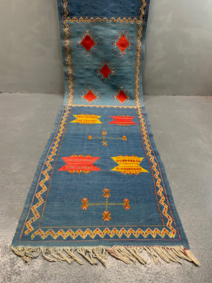 Morrocan flatweave and weft pattern kilim runner (415 x 87cm)