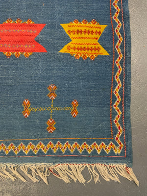 Morrocan flatweave and weft pattern kilim runner (415 x 87cm)