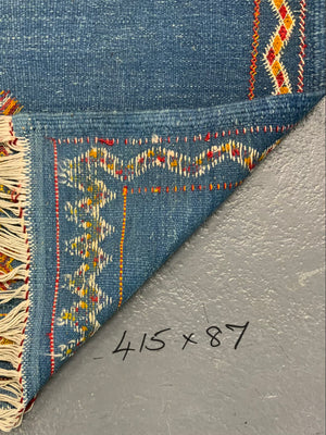 Morrocan flatweave and weft pattern kilim runner (415 x 87cm)