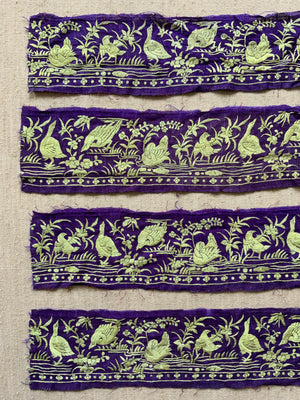 Surat or Chinese Parsi work embroidered fragments (11 x 48cm) [4]