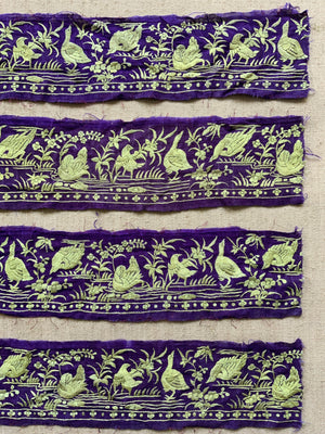 Surat or Chinese Parsi work embroidered fragments (11 x 48cm) [4]