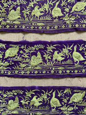 Surat or Chinese Parsi work embroidered fragments (11 x 48cm) [4]