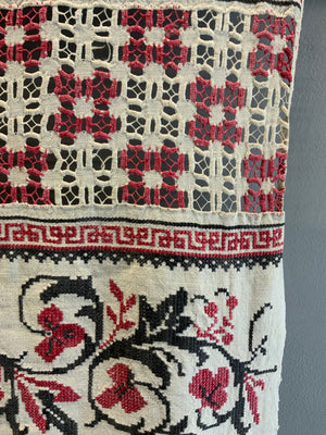 Ukrainian antique embroidered and drawn work rushnyk  (264 x 42cm)