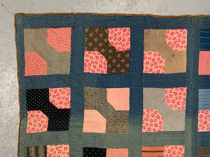 English antique fine North Country patchwork quilt (198 x 164cm)