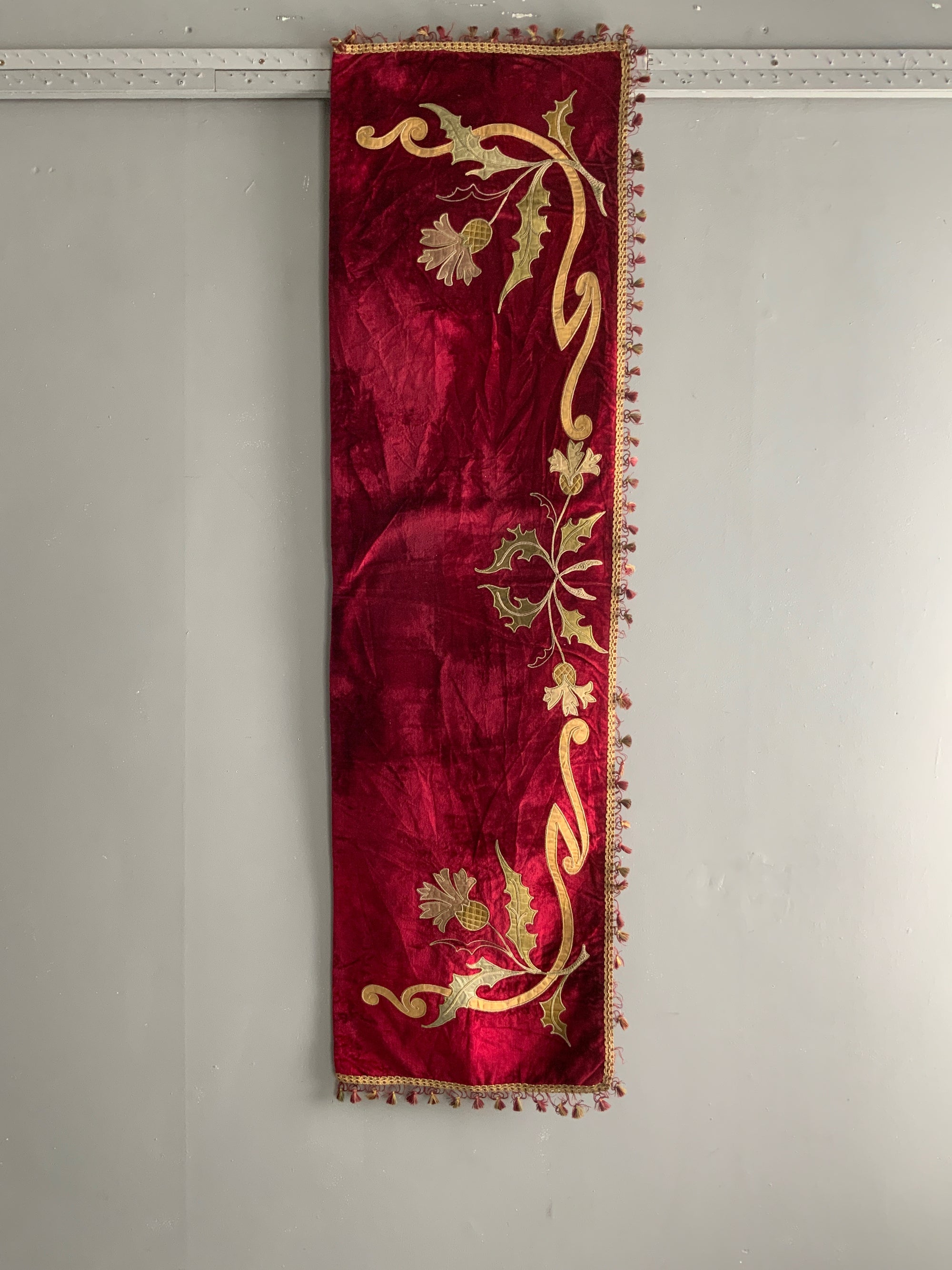 Scottish antique velvet panel (145 x 41cm)