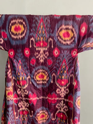 Uzbekistan antique shahin ikat robe lined with abr / abrbandi ikat