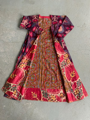 Uzbekistan antique shahin ikat robe lined with abr / abrbandi ikat