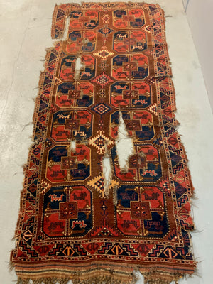 Uzbek antique nomad fragmentary carpet (296 x 129cm)