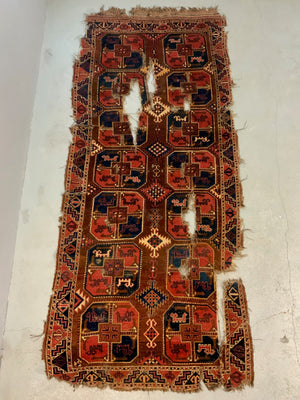Uzbek antique nomad fragmentary carpet (296 x 129cm)