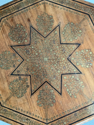 Indian Punjab Hoshiapur folding brass inlay octagonal table (53 x 51cm)