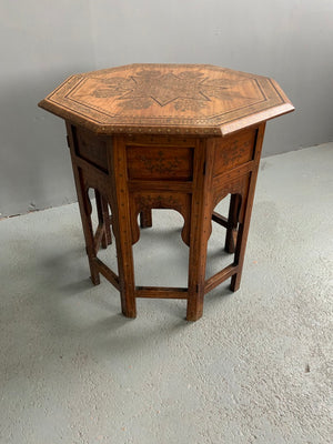 Indian Punjab Hoshiapur folding brass inlay octagonal table (53 x 51cm)