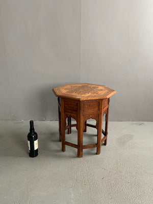 Indian Punjab Hoshiapur folding brass inlay octagonal table (53 x 51cm)