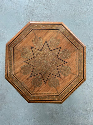 Indian Punjab Hoshiapur folding brass inlay octagonal table (53 x 51cm)