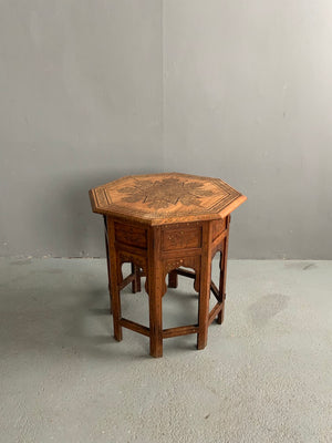 Indian Punjab Hoshiapur folding brass inlay octagonal table (53 x 51cm)