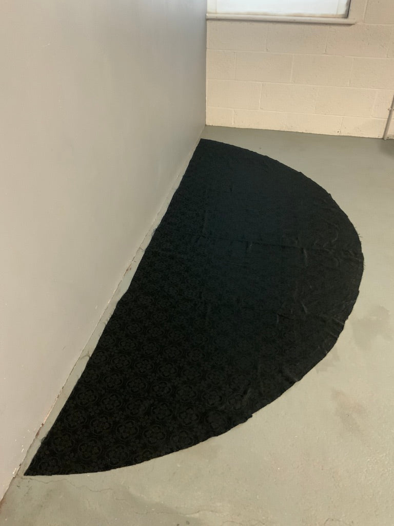 French antique black semi circular silk damask (283 x 112cm)