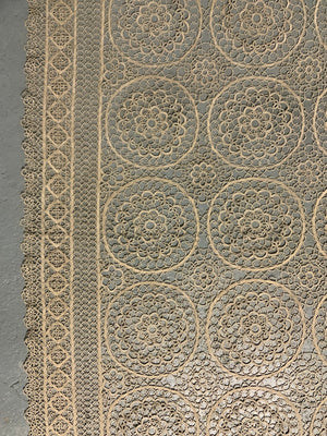 Large antique European tatting bedcover (265 x 243cm)