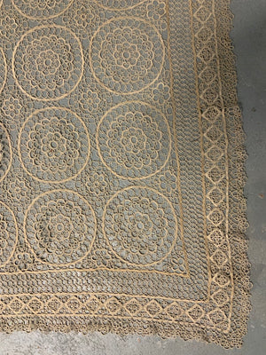 Large antique European tatting bedcover (265 x 243cm)