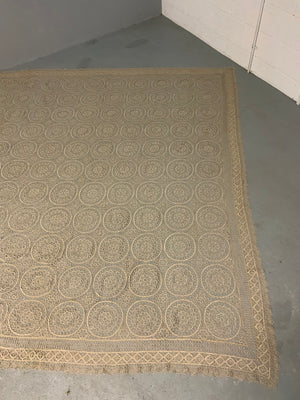 Large antique European tatting bedcover (265 x 243cm)
