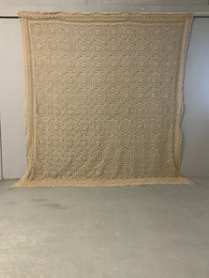 Large antique European tatting bedcover (265 x 243cm)