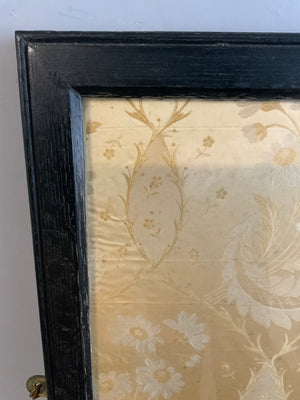 Victorian gold silk lampas framed and glazed (114 x 58cm)