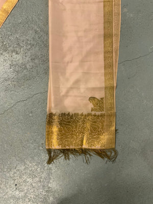 Indian Banaras or Lucknow vintage silk stole (231 x 54cm)