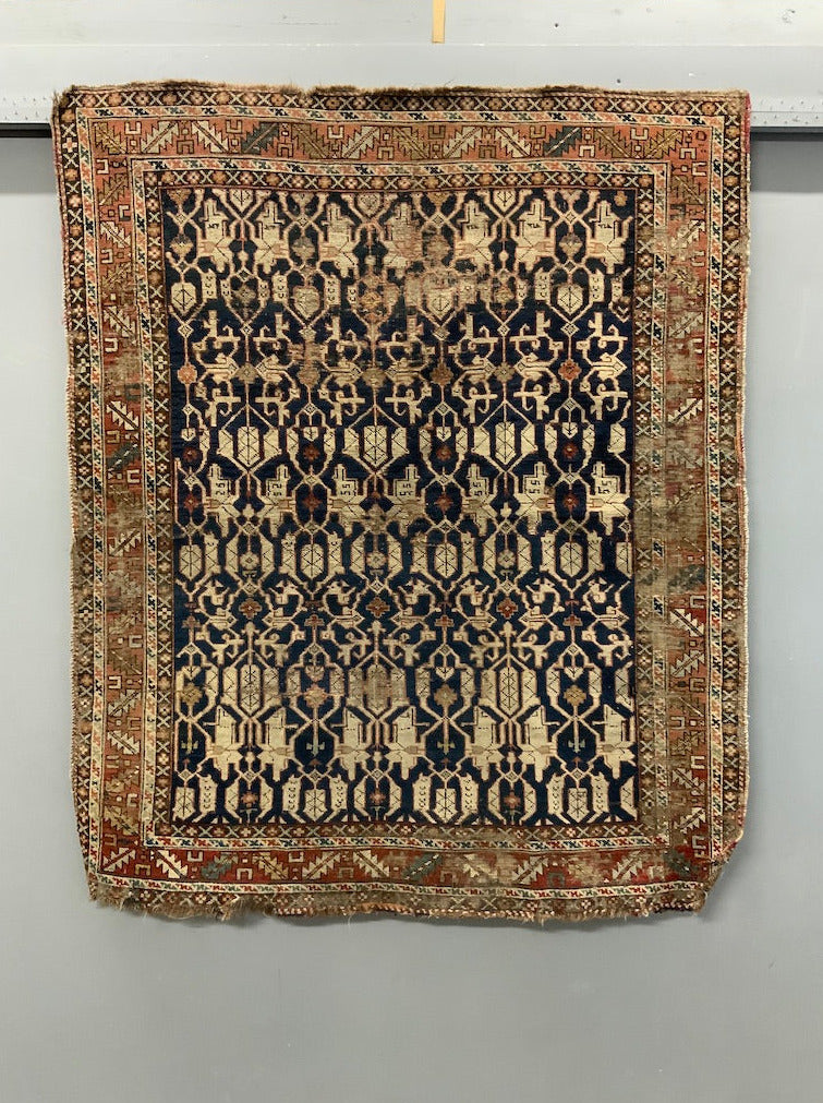 Caucasian antique Konakand blue ground rug (153 x 127cm)