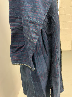 Khivan Uzbek or Turkmen indigo striped cotton chapan (108cm)