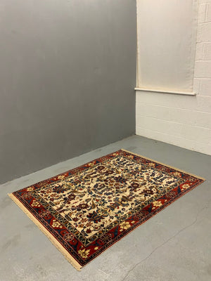 Turkish silk white ground 'Afshar' design rug (173 x 135cm) *new