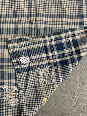 Vintage heavy linen with cross stitching (160 x 135cm)